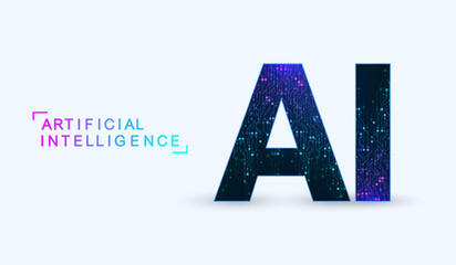 Artificial Intelligence with circuit electric line style. Digital futuristic machine learning design. AI sign for graphic design, logo, website, social media, mobile app, UI. Vector illustration