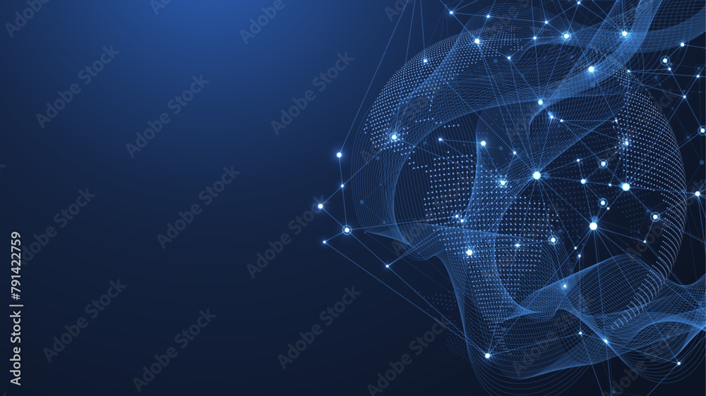 Aufkleber Global network connection concept. Big data visualization. Social network communication in the global computer networks. Internet technology. Business. Science. Vector illustration