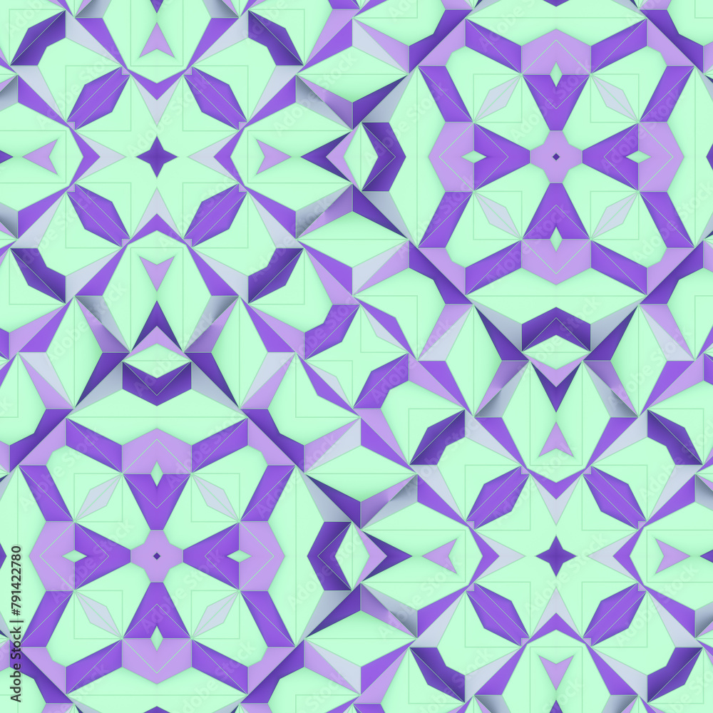 Poster 3d rendering digital illustration of intricate geometric shapes with bright neon colors