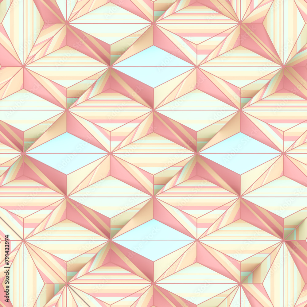 Poster 3d rendering digital illustration of polygons arranged in a repeating pattern.