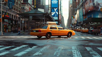 Manhattan Movement: Taxis Glide through New York’s Busy Thoroughfares