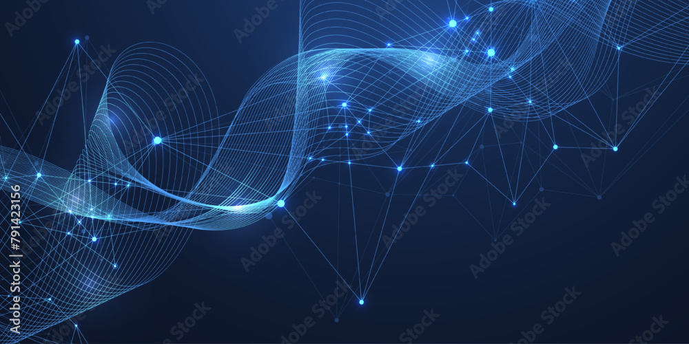 Aufkleber Global network connection concept. Big data visualization. Social network communication in the global computer networks. Internet technology. Business. Science. Vector illustration
