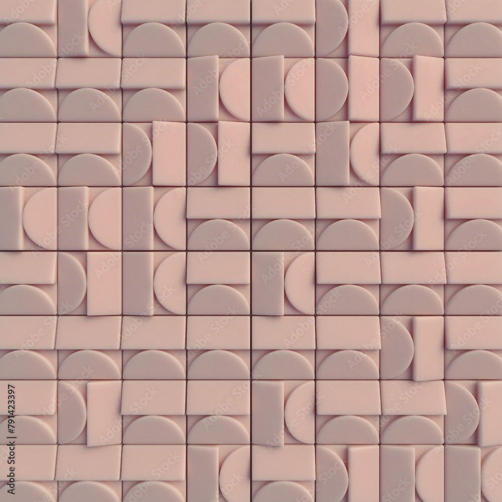Poster Geometric pattern of intertwining shapes in a muted pink color. 3d rendering digital illustration