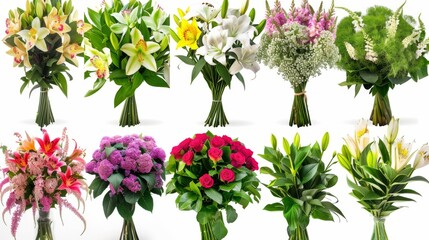 A Vibrant Collection Of Various Colorful Meadow Flowers Arranged on a White Background. Presenting unique shapes and colors, meticulously arranged to highlight their natural beauty.