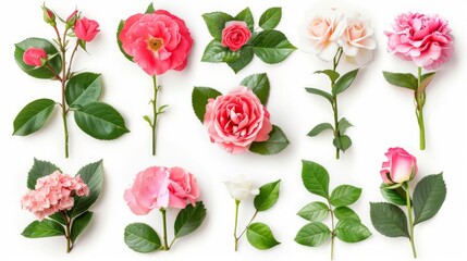 A Vibrant Collection Of Various Colorful Meadow Flowers Arranged on a White Background. Presenting unique shapes and colors, meticulously arranged to highlight their natural beauty.