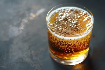Glass of beer with foam on a dark background,  Close-up