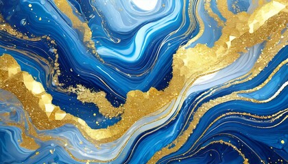 Liquid Gold & Blue: Modern Abstract Painting