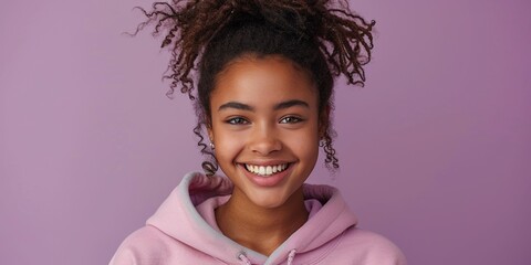 Adorable portrait of a happy young girl, radiating joy and confidence with a toothy smile