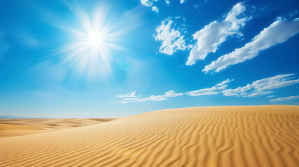 Sahara Desert Dunes, Bright Blue Sky, Arid Climate Landscape