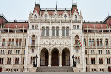 Fototapeta na wymiar Hungarian Parliament. Famous landmark in Budapest. Detailed view of historical building