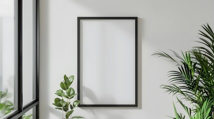 Simplicity in Art, Blank Frame with Plant Decor - obrazy, fototapety, plakaty