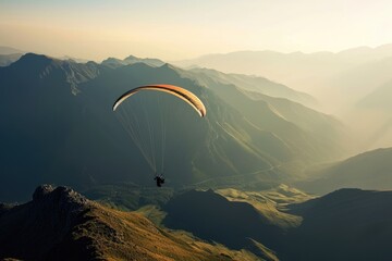 Paragliding concept, paraglider pilot fly in sky on beautiful natureParaglider floating over mountains, Ai generated - Powered by Adobe
