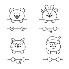 set of winter animals frame outline