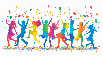 A group of children are jumping and playing in a colorful background. Concept of joy and excitement. The vibrant colors of the background. colorful of youth teeanager for Happy Youth Day concept