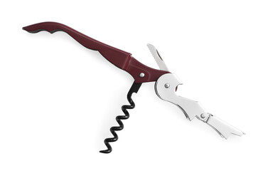 One corkscrew (sommelier knife) isolated on white, top view