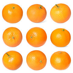 Fresh ripe tangerines isolated on white, set