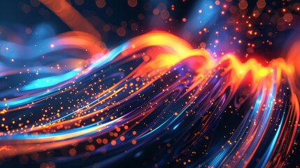 Abstract digital futuristic technology glowing background with dynamic flow lines and particles