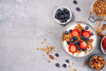 Granola Yogurt Bowl with Fresh Berries, Healthy Breakfast