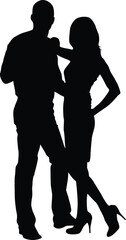 Couple silhouette illustration in black color. Hand drawn men and women person pose