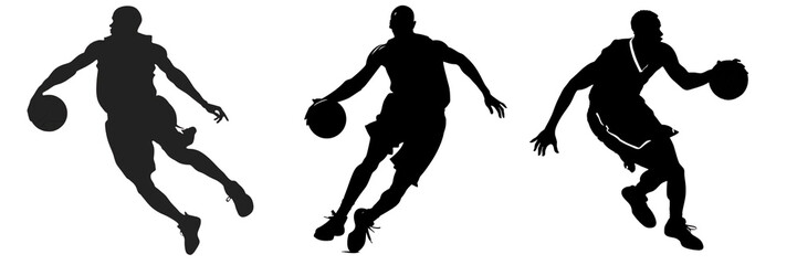 Silhouette of basketball players during the game, set. Generative AI.