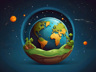 earth inside the miniature with space background cartoon vector Ai generative 