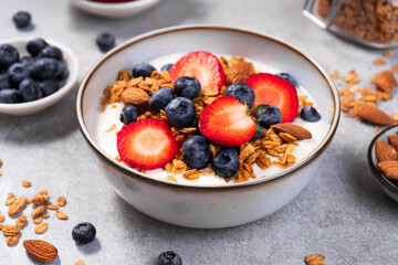 Granola Yogurt Bowl with Fresh Berries, Healthy Breakfast