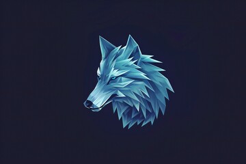 Blue wolf head on a dark background,   rendering,  illustration