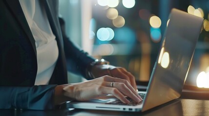 Close up of business woman hands working, typing on keyboard laptop computer keyboard