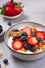 Granola Yogurt Bowl with Fresh Berries, Healthy Breakfast