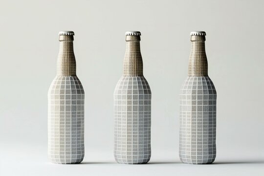 Three glass bottles on a white background,   render illustration
