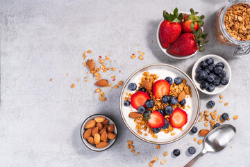 Granola Yogurt Bowl with Fresh Berries, Healthy Breakfast
