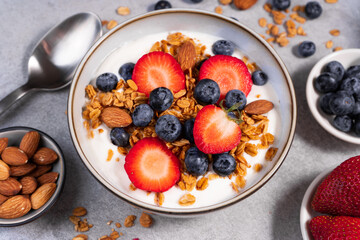 Granola Yogurt Bowl with Fresh Berries, Healthy Breakfast