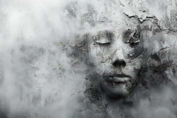 Head of a woman with smoke coming out of her face, toned