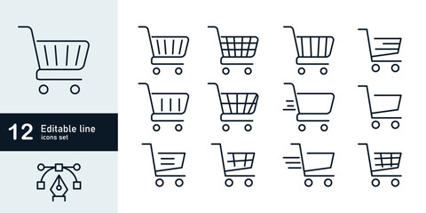 shopping cart line icon set isolated on transparent background. for your websites and apps