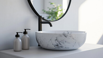 Close up of white marble basin without accessories and