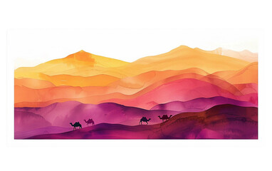 Colorful Hues Sunset Over Sahara Desert Isolated On Transparent Background PNG.