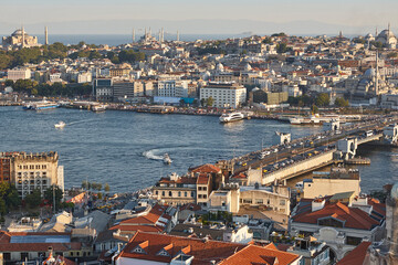Istanbul hills. Sophia and Blue mosque. Golden horn strait. Turkey