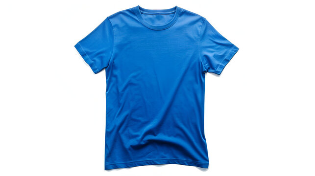 Blue plain shortsleeve cotton T-Shirt on a mannequin isolated on a white background,blue t-shirt on a white background