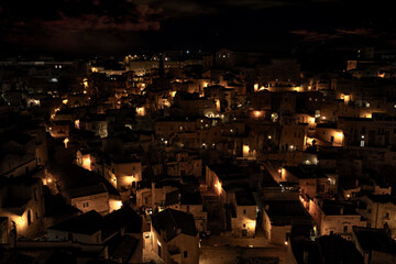 Matera, Basilicata, Italy: night view of the picturesque historic center called Sassi