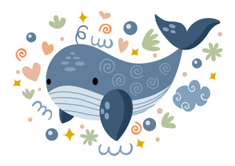 Cute illustration with adorable whale - 791433362