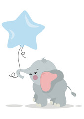 Cute little elephant holding a star balloon - 791433371