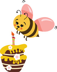 Happy birthday bee with honey cake