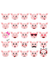 Set digital collage of cute pig with different expressions