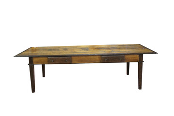 antique old wooden table on transparent background,PNG/realistic Wooden bench with legs outdoor...