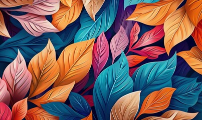 Beautiful illustration of colorful leaves, Generative AI