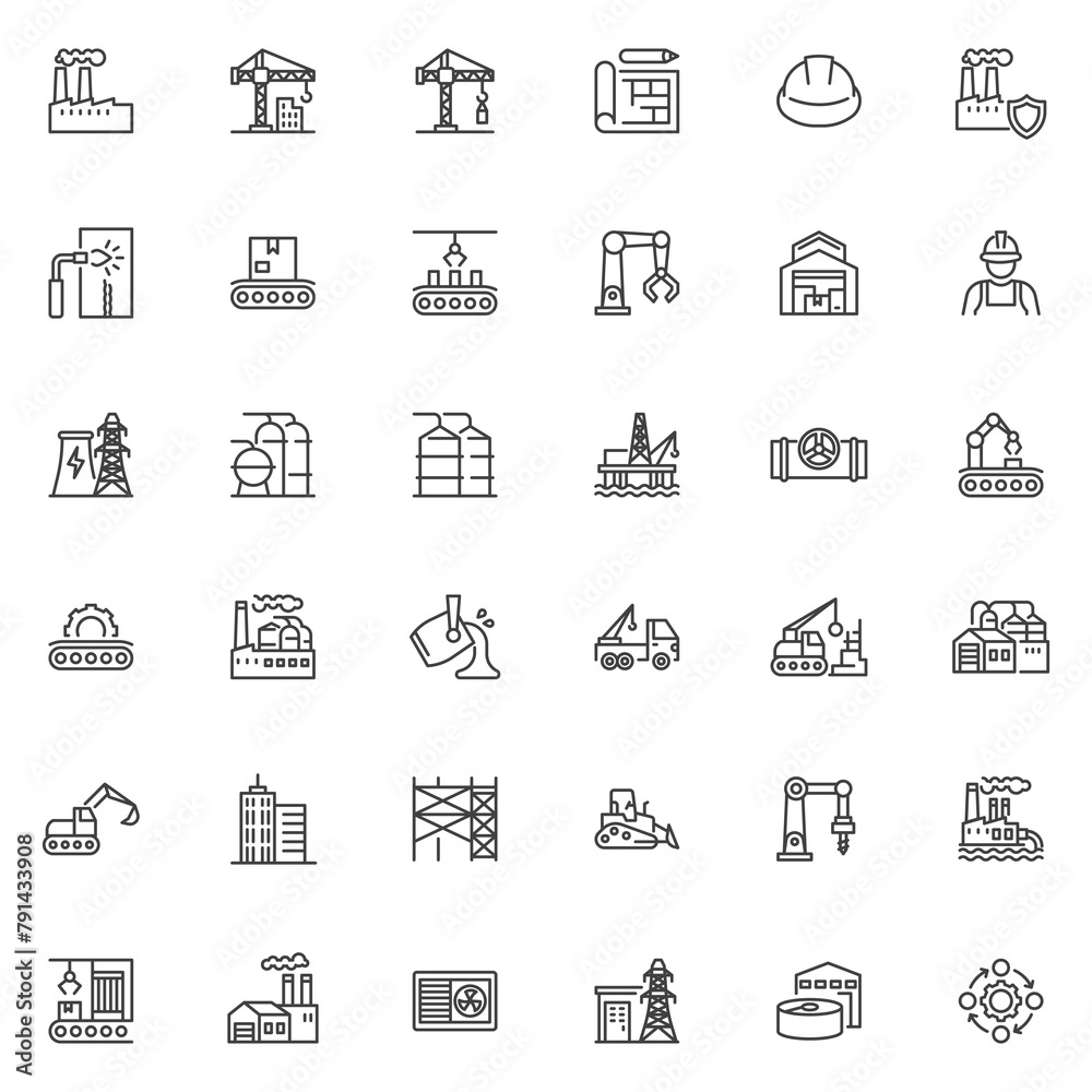 Wall mural industrial and building line icons set - Wall murals