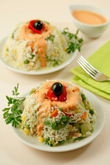 Vegetables and rice salad.