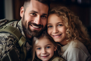 AI generated image of soldier spending time with family