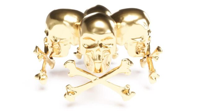 Gold skull and crossbones horror move head able to loop endless 4k
