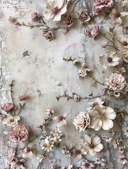 Create a sense of nostalgia with a vintage floral background, featuring delicate blooms in muted tones